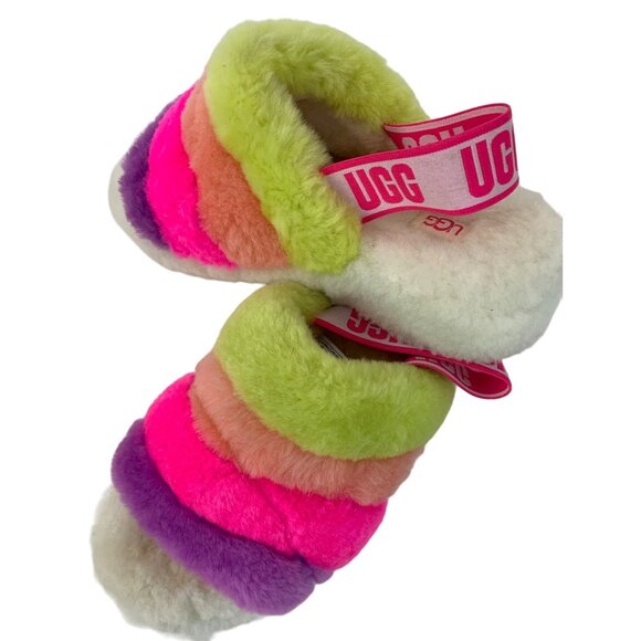 UGG Sheepskin Fluff yeah Slide Slipper Sandal Size 8 Rainbow GUC 1097169 7941 - Picture 7 of 10